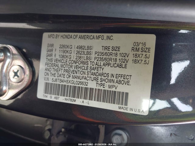 5J8TB4H5XGL026632 Acura Rdx Technology Acurawatch Plus Packages/technology Package