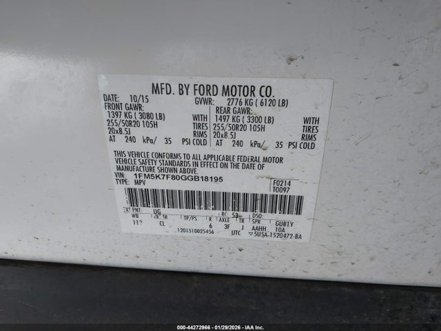 1FM5K7F80GGB18195 Ford Explorer Limited