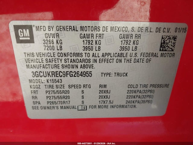 3GCUKREC9FG264955 Chevrolet Silverado 1500 1lt