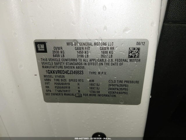 44273003 :رقم المزاد ، 1GKKVRED4CJ349823 vin ، 2012 Gmc Acadia Slt-1 مزاد بيع
