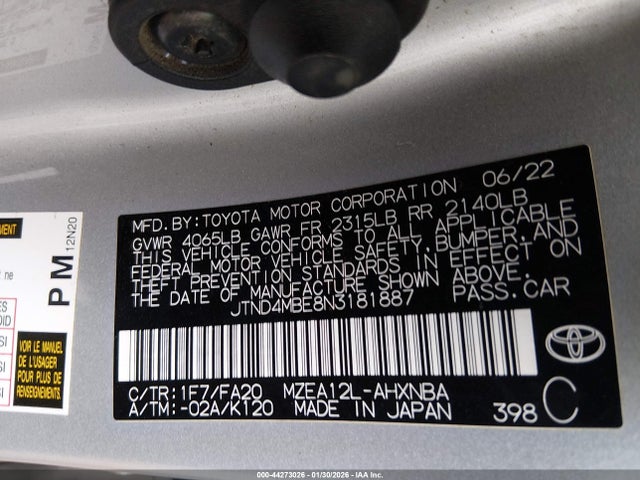 JTND4MBE8N3181887 Toyota Corolla Se Nightshade Edition