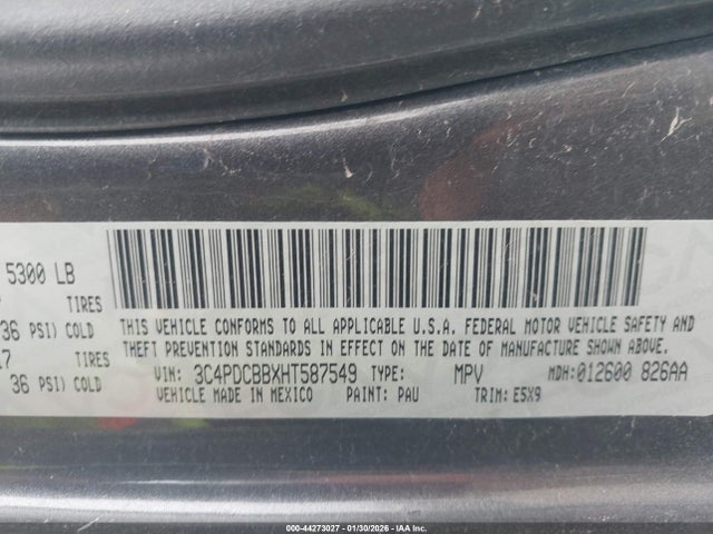 44273027 :رقم المزاد ، 3C4PDCBBXHT587549 vin ، 2017 Dodge Journey Sxt مزاد بيع