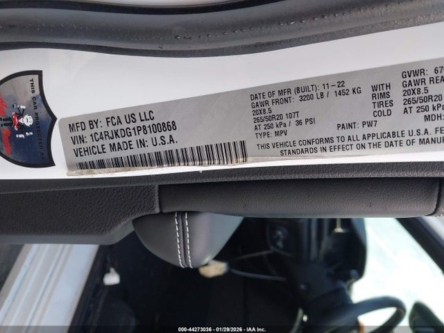 1C4RJKDG1P8100868 Jeep Grand Cherokee L Overland 4x4