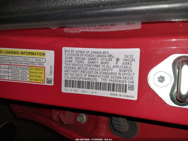 Honda Civic Sport 2022 2HGFE2F54NH602382 Image 9