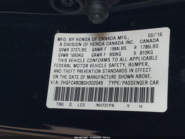 Honda Civic Lx-p 2016 2HGFC4B08GH302049 Image 9