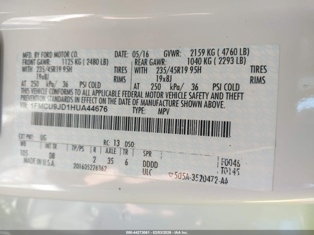 1FMCU9JD1HUA44676 Ford Escape Titanium
