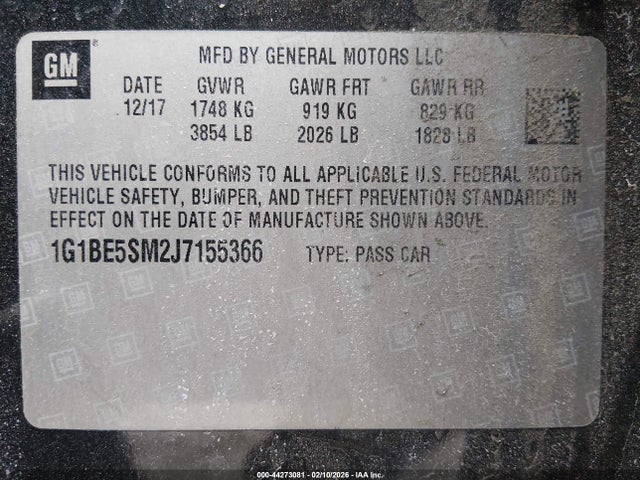 1G1BE5SM2J7155366 Chevrolet Cruze Lt Auto