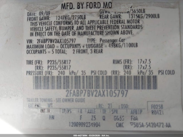2010 FORD CROWN VICTORIA 2FABP7BV2AX105797 Photo 8