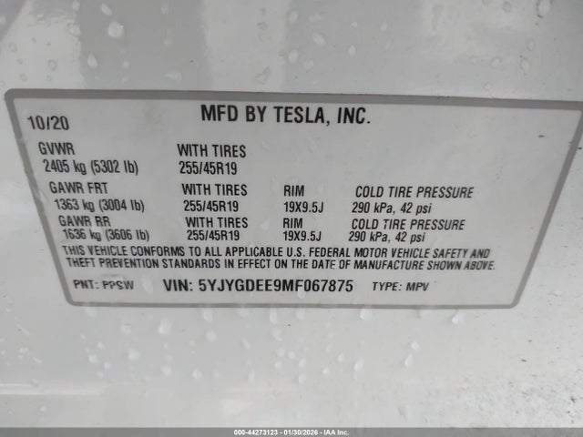 2021 TESLA MODEL Y 5YJYGDEE9MF067875 Photo 8
