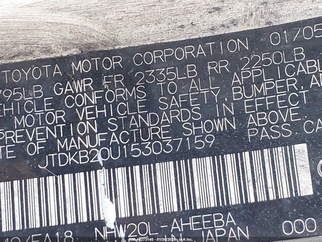 44273140 :رقم المزاد ، JTDKB20U153037159 vin ، 2005 Toyota Prius مزاد بيع