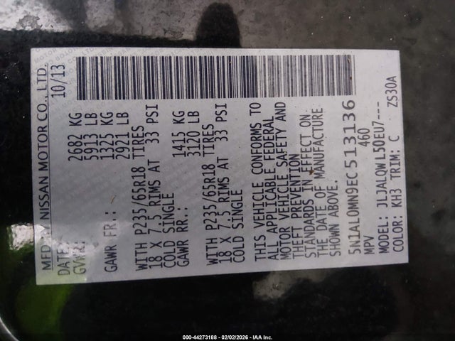 5N1AL0MN9EC513136 Infiniti QX60