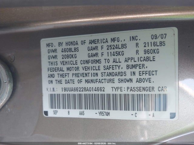 2008 ACURA TL 19UUA66228A014662 Photo 8