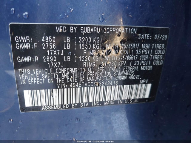 4S4BTACC6L3243418 Subaru Outback Premium