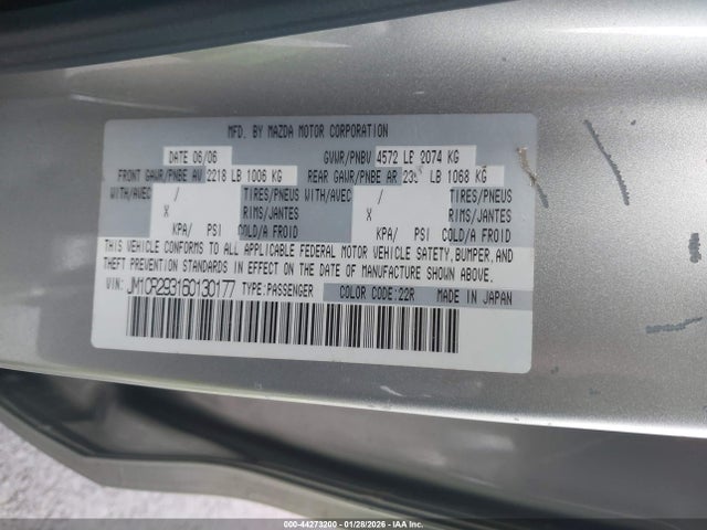 Aukcja sprzedaży 2006 Mazda Mazda5 Touring, vin: JM1CR293160130177, numer aukcji: 44273200