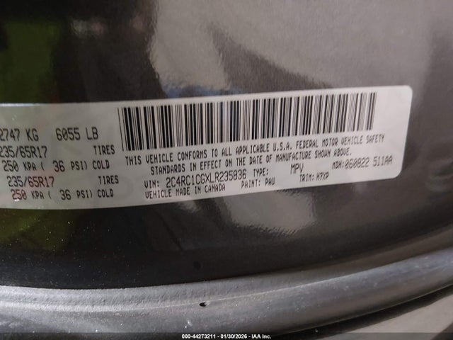 Aukcja sprzedaży 2020 Chrysler Voyager Lx, vin: 2C4RC1CGXLR235836, numer aukcji: 44273211