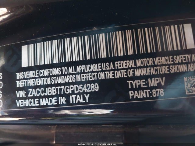 Продаж на аукціоні авто 2016 Jeep Renegade Justice, vin: ZACCJBBT7GPD54289, номер лоту: 44273239