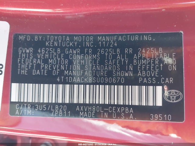 Aukcja sprzedaży 2025 Toyota Camry Xse, vin: 4T1DAACK8SU090670, numer aukcji: 44273252
