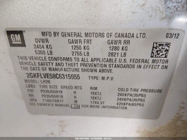 2012 GMC TERRAIN 2GKFLVE58C6315955 Photo 8