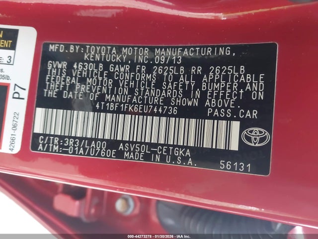 Toyota CAMRY XLE 2014 4T1BF1FK6EU744736 Image 9
