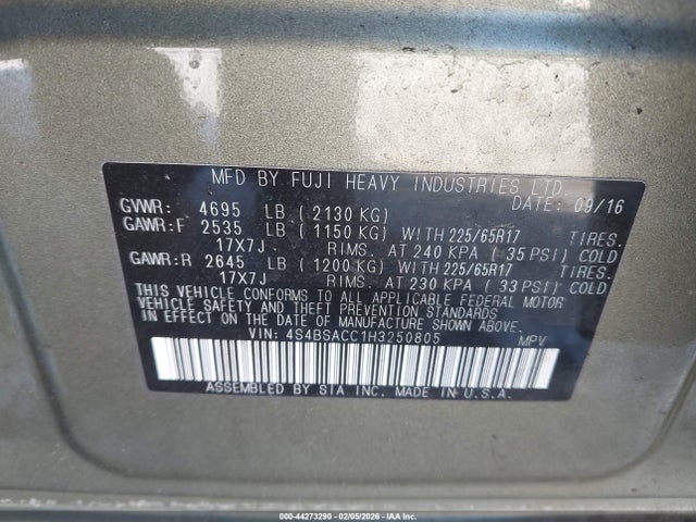 4S4BSACC1H3250805 Subaru Outback 2.5i Premium
