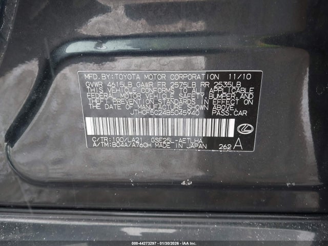 Aukcja sprzedaży 2011 Lexus Is 250, vin: JTHCF5C24B5045940, numer aukcji: 44273297