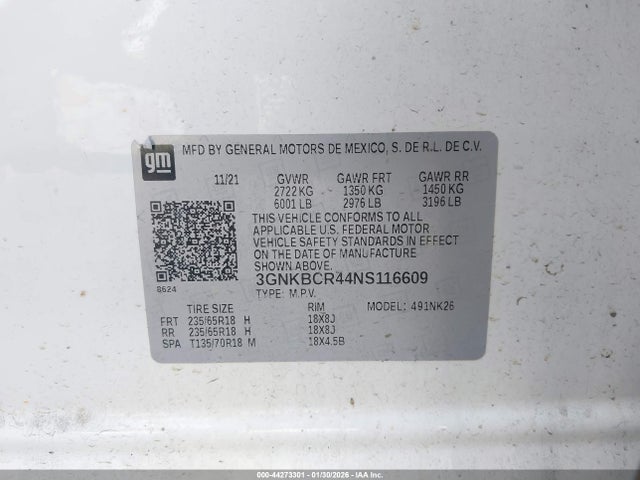 3GNKBCR44NS116609 Chevrolet Blazer Fwd 2lt