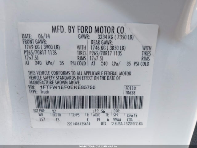 Ford F-150 Xl 2014 1FTFW1EF0EKE85750 Image 9