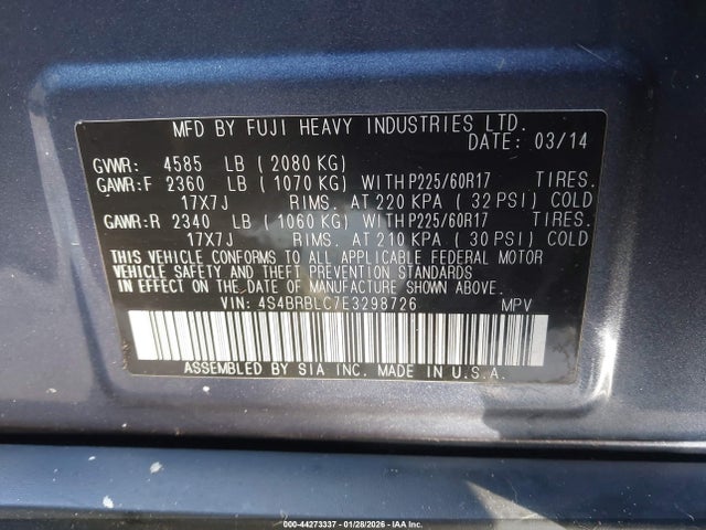 Subaru Outback 2.5i Limited 2014 4S4BRBLC7E3298726 Image 9