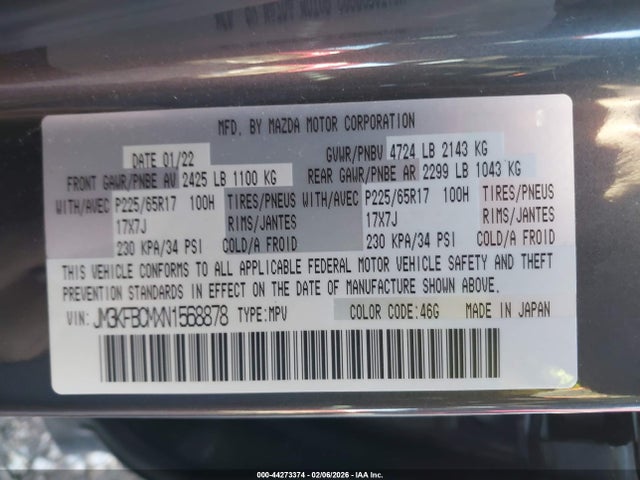 Продажа на аукционе авто 2022 Mazda Cx-5 2.5 S Preferred, vin: JM3KFBCMXN1568878, номер лота: 44273374