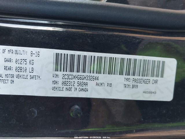 44273394 :رقم المزاد ، 2C3CDXHG6GH332644 vin ، 2016 Dodge Charger Sxt مزاد بيع