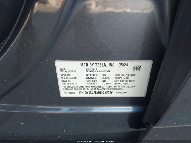 2020 TESLA MODEL X 5YJXCAE26LF299439 Photo 8