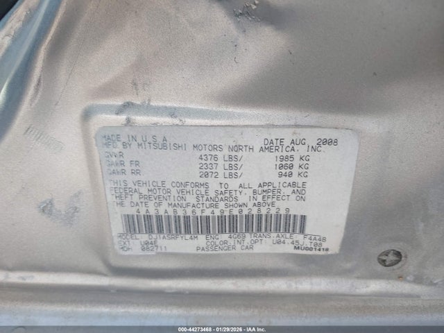 2009 MITSUBISHI GALANT 4A3AB36F49E028229 Photo 8