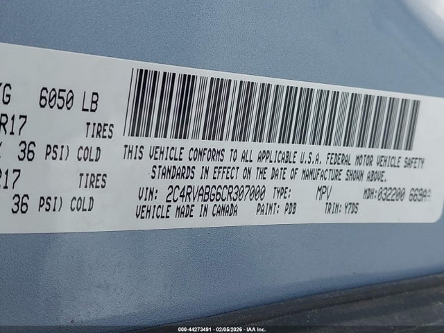 44273491 :رقم المزاد ، 2C4RVABG6CR307000 vin ، 2012 Volkswagen Routan Se مزاد بيع