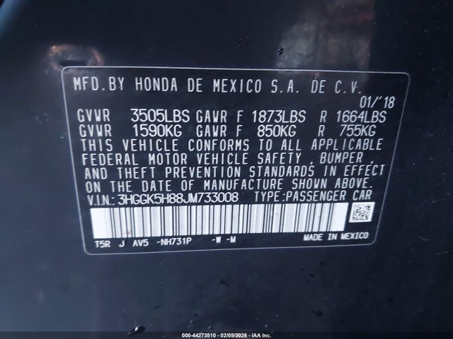 3HGGK5H88JM733008 Honda FIT EX