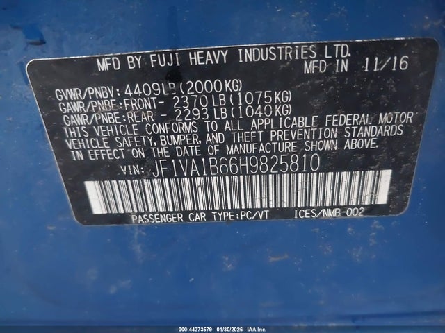 Subaru WRX 2017 JF1VA1B66H9825810 Image 9