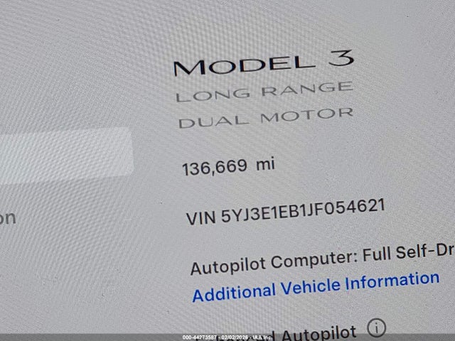 2018 Tesla Model 3 Long Range/performance მანქანა იყიდება აუქციონზე, vin: 5YJ3E1EB1JF054621, აუქციონის ნომერი: 44273587