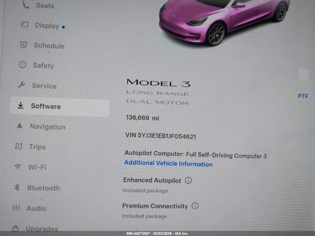 2018 Tesla Model 3 Long Range/performance მანქანა იყიდება აუქციონზე, vin: 5YJ3E1EB1JF054621, აუქციონის ნომერი: 44273587