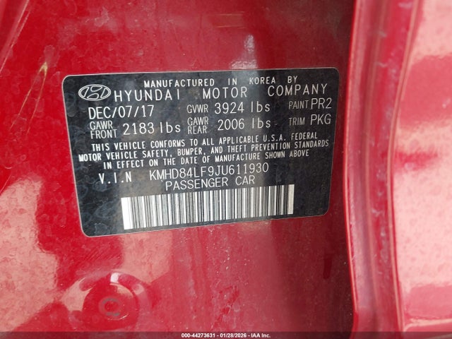 KMHD84LF9JU611930 Hyundai ELANTRA SEL
