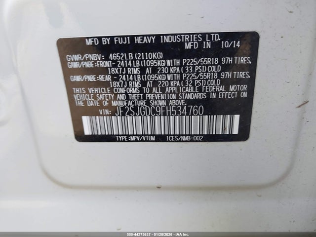 Продаж на аукціоні авто 2015 Subaru Forester 2.0xt Premium, vin: JF2SJGDC9FH534760, номер лоту: 44273637