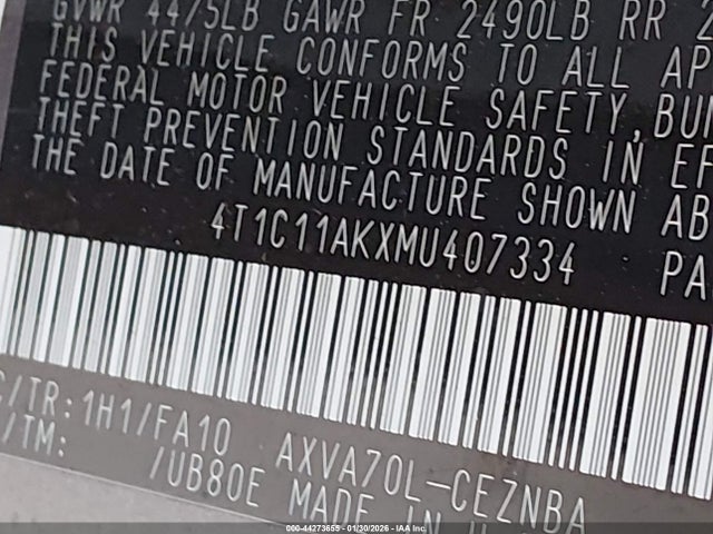 4T1C11AKXMU407334 Toyota CAMRY LE