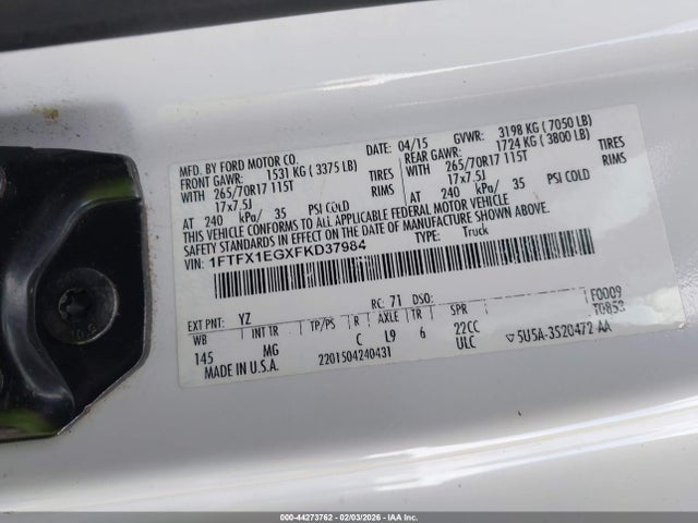 1FTFX1EGXFKD37984 Ford F-150 Xlt