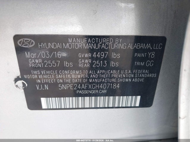 5NPE24AFXGH407184 Hyundai SONATA SE