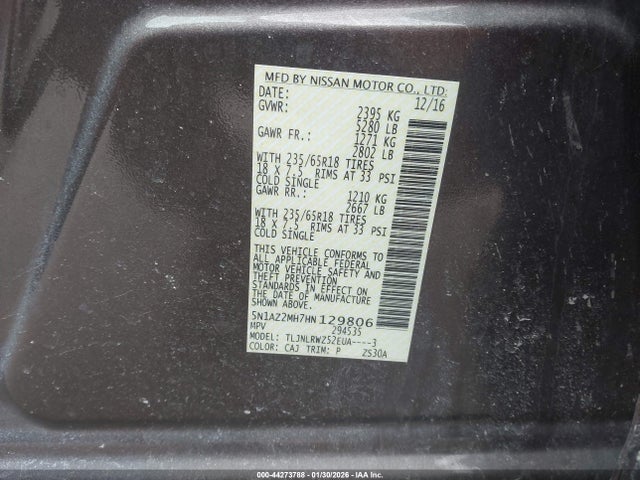 5N1AZ2MH7HN129806 Nissan MURANO SL