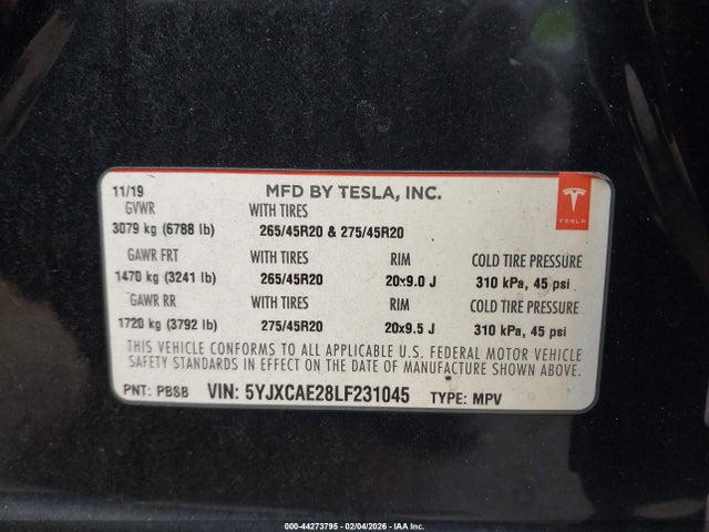 5YJXCAE28LF231045 Tesla Model X Long Range Dual Motor All-wheel Drive/long Range Plus Dual Motor All-wheel Drive