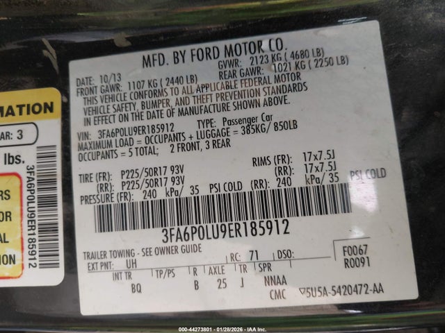 Продаж на аукціоні авто 2014 Ford Fusion Hybrid Se, vin: 3FA6P0LU9ER185912, номер лоту: 44273801