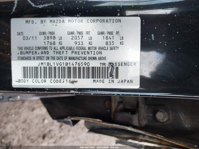 Aukcja sprzedaży 2011 Mazda Mazda3 I Touring, vin: JM1BL1VG1B1476590, numer aukcji: 44273847