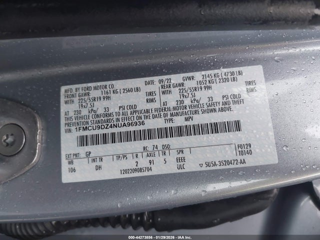 1FMCU9DZ4NUA96936 Ford Escape Titanium Hybrid