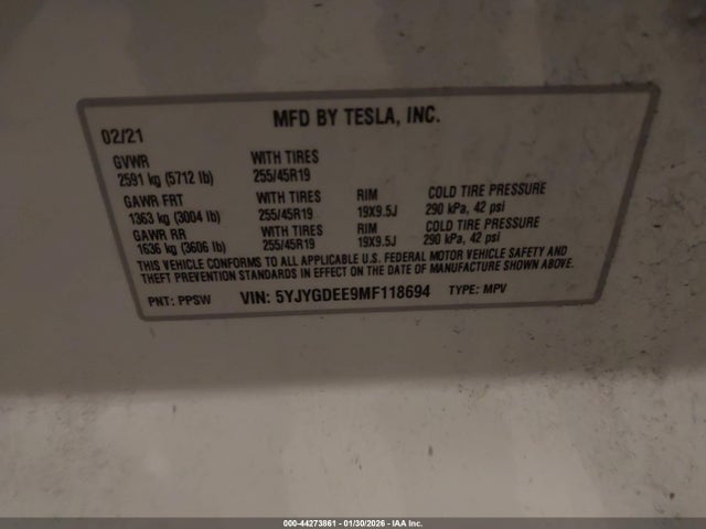 2021 TESLA MODEL Y 5YJYGDEE9MF118694 Photo 8