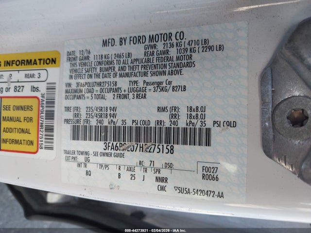 2017 FORD FUSION HYBRID 3FA6P0LU7HR275158 Photo 8
