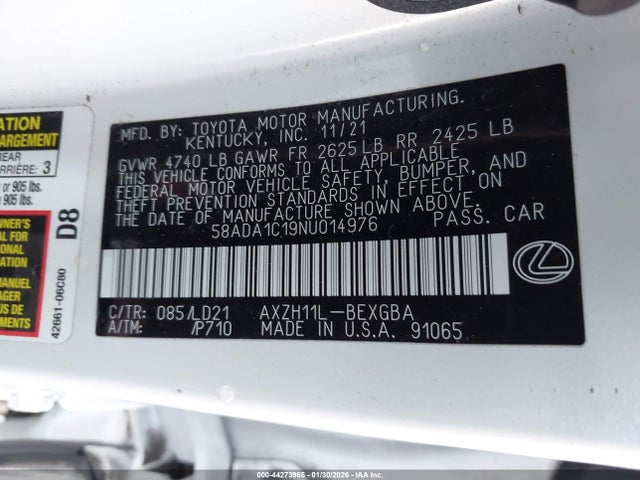 2022 LEXUS ES 300H 58ADA1C19NU014976 Photo 8
